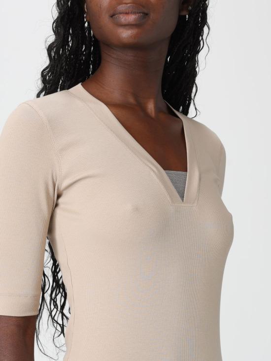 26SS 브루넬로 쿠치넬리 코튼 브이넥 티셔츠 M0TC8EL692 C8539 Beige - BRUNELLO CUCINELLI