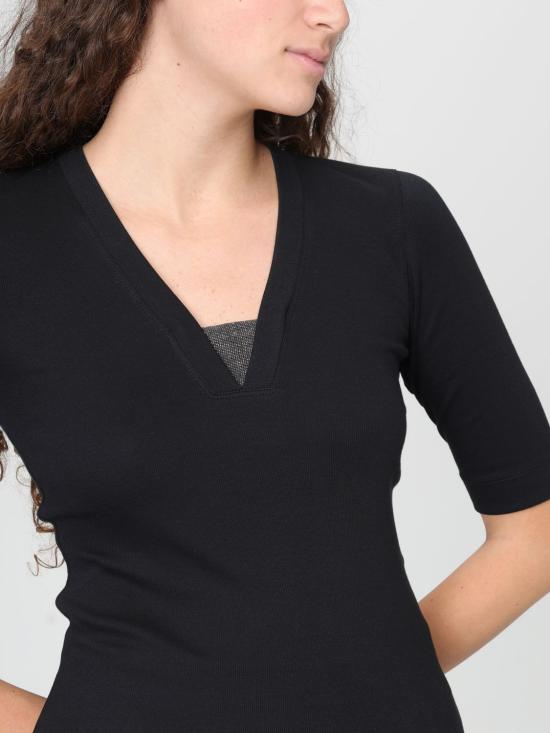 26SS 브루넬로 쿠치넬리 코튼 브이넥 티셔츠 M0TC8EL692 C101 Black - BRUNELLO CUCINELLI