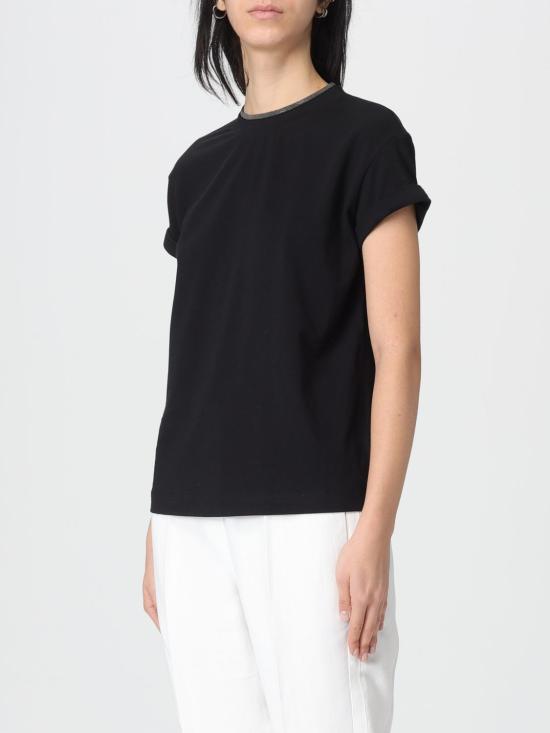 26SS 브루넬로 쿠치넬리 콘트라스트 트림 코튼 티셔츠 M0T18BD200 C101 Black - BRUNELLO CUCINELLI