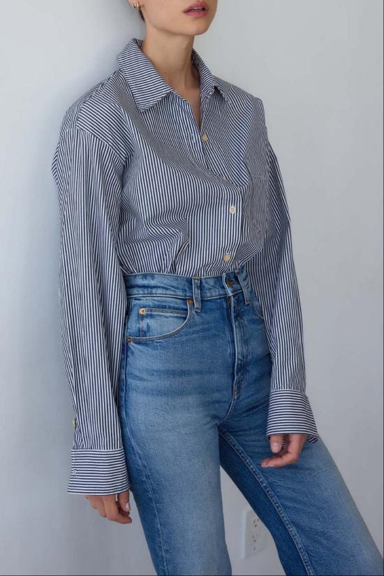  제이미 할러 긴팔 셔츠 더 위켄드 셔츠 스트라이프 - JAMIE HALLER