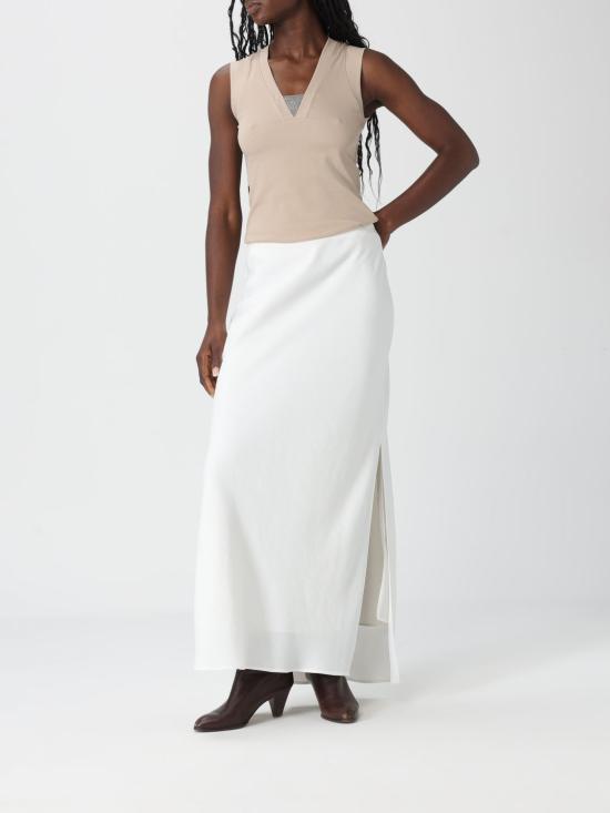 26SS 브루넬로 쿠치넬리 롱 스커트 MH126G3396 C600 White - BRUNELLO CUCINELLI