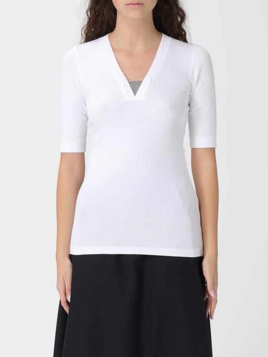 26SS 브루넬로 쿠치넬리 코튼 브이넥 티셔츠 M0TC8EL692 C159 White