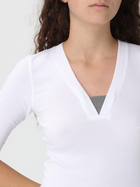 26SS 브루넬로 쿠치넬리 코튼 브이넥 티셔츠 M0TC8EL692 C159 White - BRUNELLO CUCINELLI