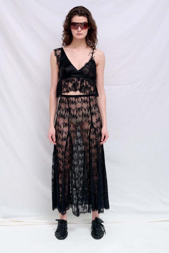  콜리나 스트라다 롱 스커트 Collina Strada 블랙 레이스 파멜라 - COLLINA STRADA