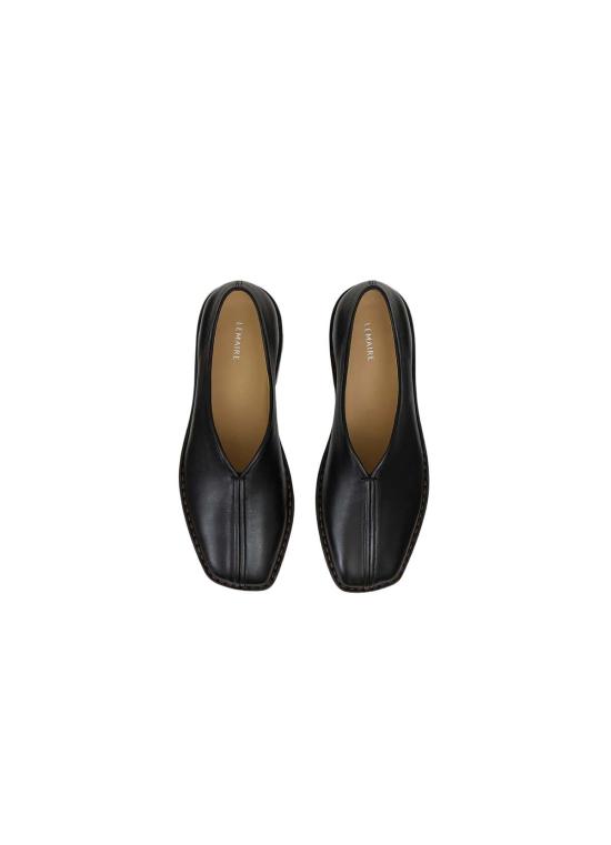  르메르 뮬/슬리퍼 플랫 파이핑 슬리퍼 블랙/다크 초콜릿 - LEMAIRE