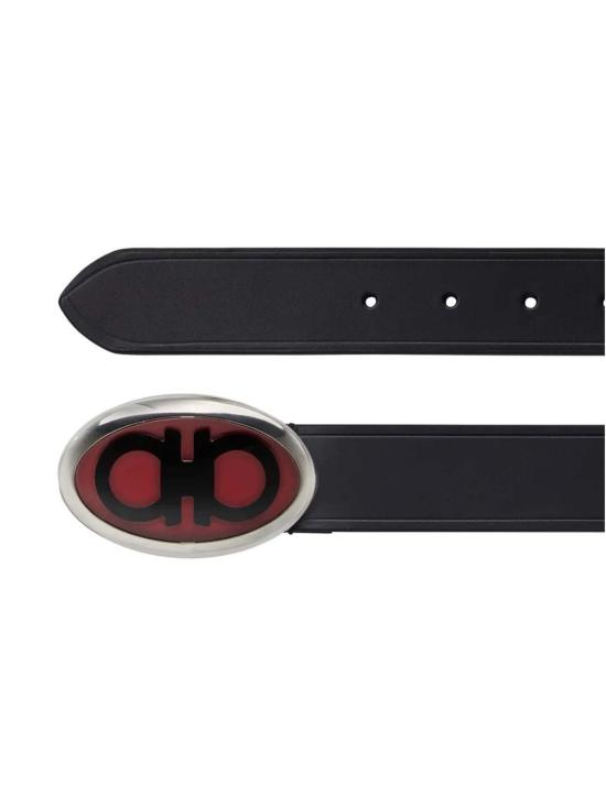  살바토레 페라가모 가죽 벨트 페라가모 오벌 간치니 버클 가죽  블랙 - SALVATORE FERRAGAMO