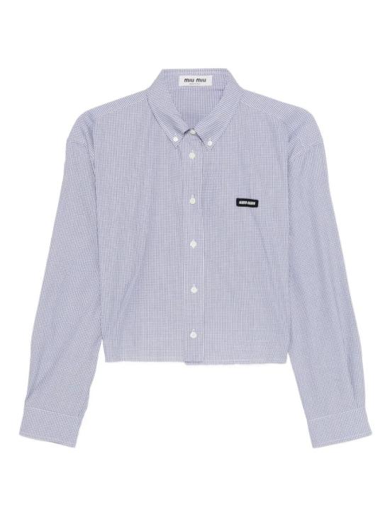 26SS 미우미우 로고 깅엄 체크 포플린 셔츠 MK1659SOOO 1805 F0008 BLEU