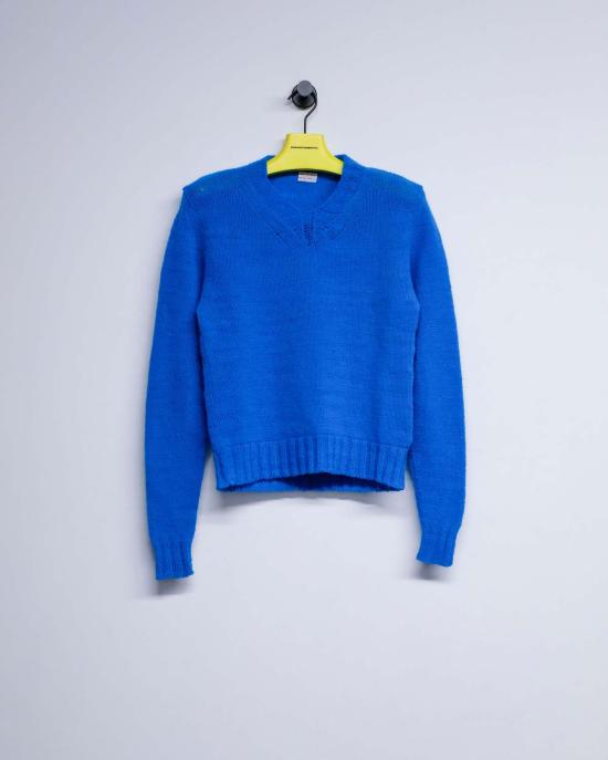  세실 툴켄스 스웨터 셰틀랜드 수제 와이드 V넥  페트롤 - CECILE TULKENS