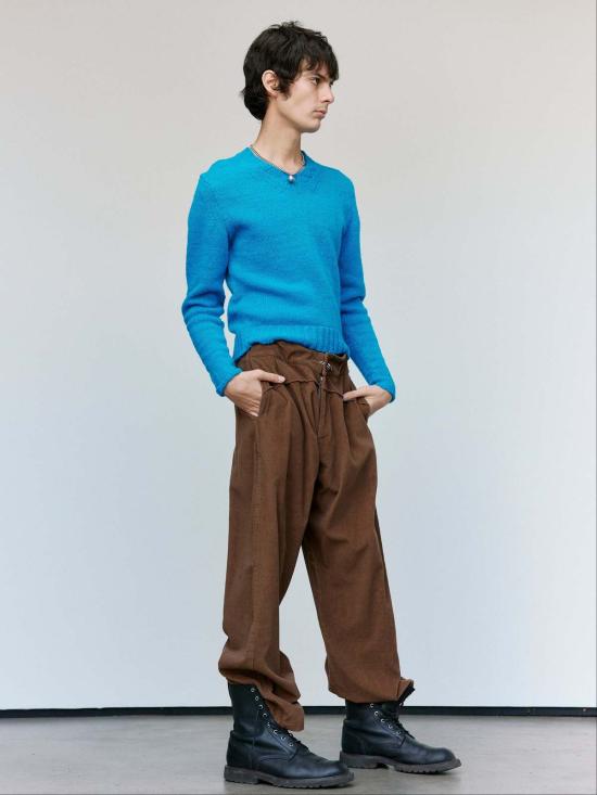  세실 툴켄스 스웨터 셰틀랜드 수제 와이드 V넥  페트롤 - CECILE TULKENS