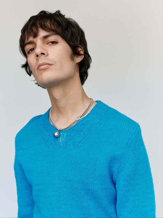  세실 툴켄스 스웨터 셰틀랜드 수제 와이드 V넥  페트롤 - CECILE TULKENS