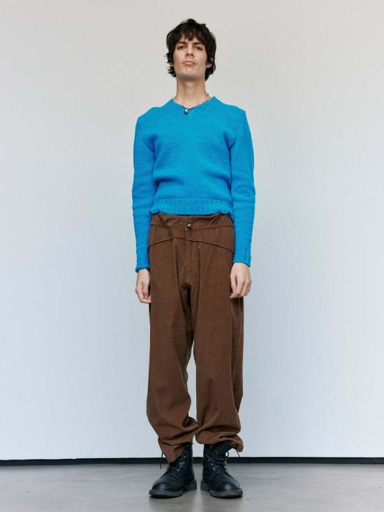  세실 툴켄스 스웨터 셰틀랜드 수제 와이드 V넥  페트롤 - CECILE TULKENS