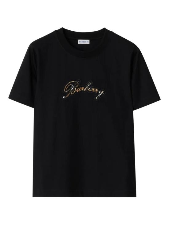 26SS 버버리 체크 커시브 로고 코튼 티셔츠 8120772 A1189 BLACK