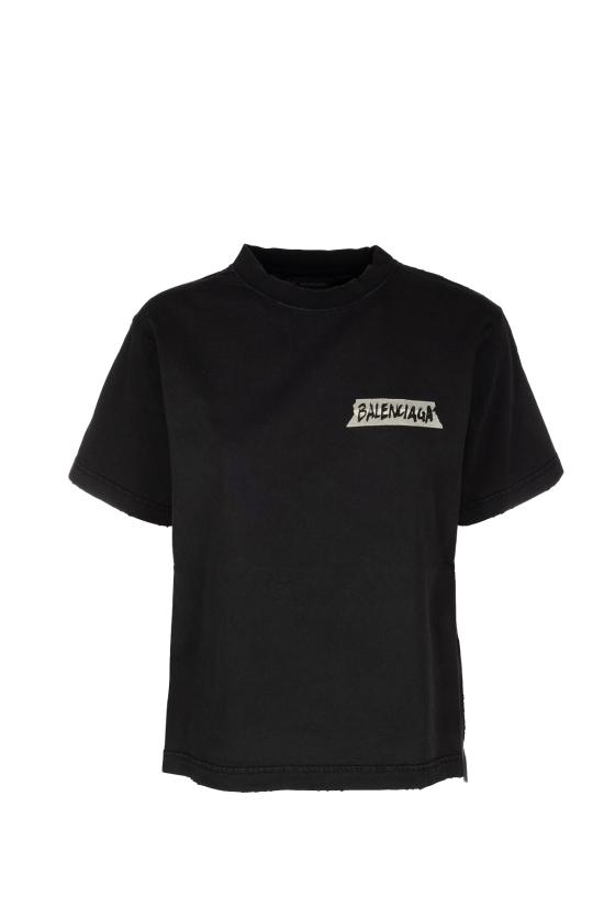 26SS 발렌시아가 마스킹 테이프 티셔츠 850990TTVL6 1041 FADED WASHED BLACK