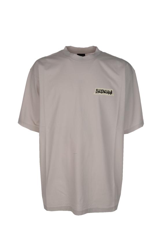 26SS 발렌시아가 마스킹 테이프 티셔츠 미디움 핏 764235TTVL6 9012 DIRTY WHITE