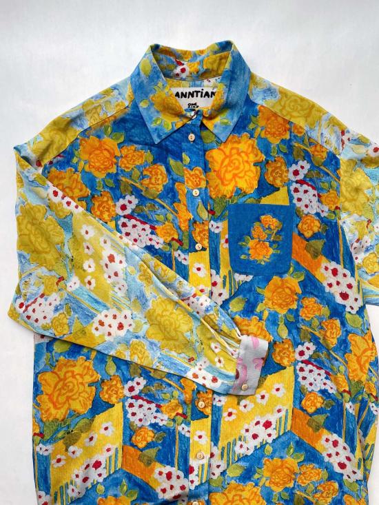  안티안 블라우스 앤티안 실크 셔츠 탑 프린트 ABC - ANNTIAN