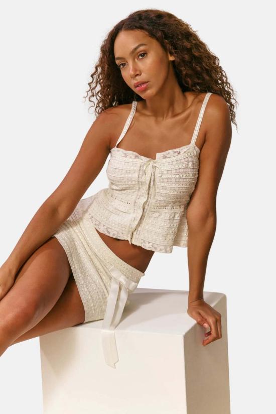  러브쉐이크팬시 민소매 티셔츠 러브쉑 팬시 니라야 캐미 탑 오프 화이트 - LOVESHACKFANCY