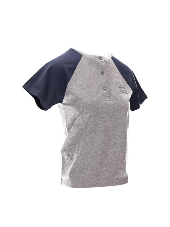 26SS 미우미우 반팔 티셔츠 MJNA18SOOO1842 F0MZQ GRIGIO BLU - MIU MIU