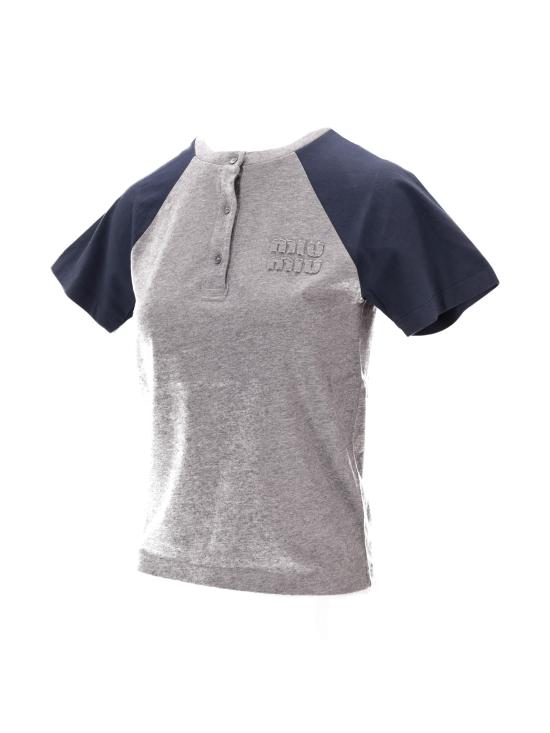 26SS 미우미우 반팔 티셔츠 MJNA18SOOO1842 F0MZQ GRIGIO BLU - MIU MIU