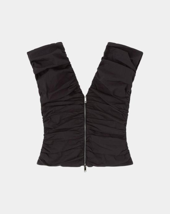 26SS 가니 투웨이 집 클로저 러치드 슬리브리스 탑 A1040071 099 Black