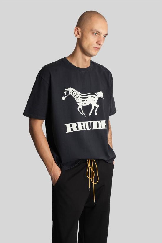 25FW 루드 반팔 티셔츠 428975 RHFW25TT01012 Black - RHUDE