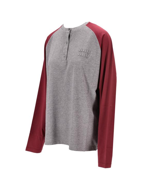 26SS 미우미우 반팔 티셔츠 MJLA34SOOO1842 F0ETA GRIGIO AMARANTO - MIU MIU