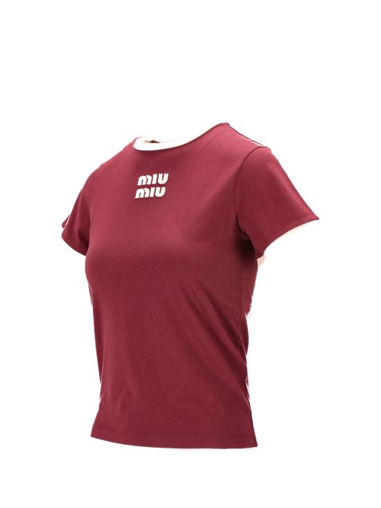 26SS 미우미우 반팔 티셔츠 MJNA17SOOO1841 F0X61 AMARANTO TALCO - MIU MIU