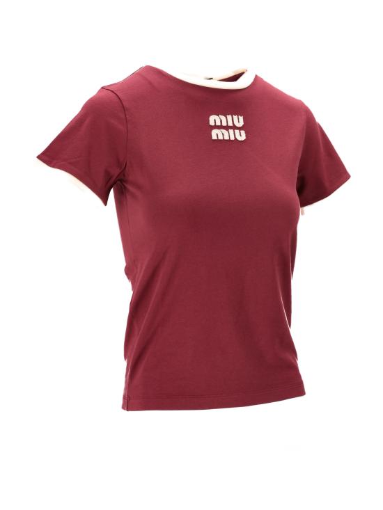 26SS 미우미우 반팔 티셔츠 MJNA17SOOO1841 F0X61 AMARANTO TALCO - MIU MIU