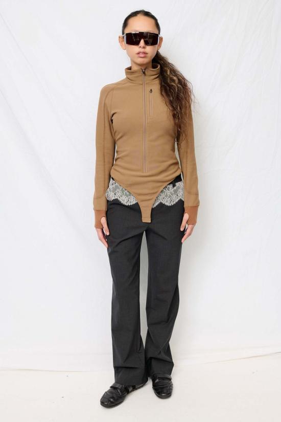  Fumika Uchida 바디수트 티셔츠 우치다 후미카 프렌치 테리 하프 집업 바디수트 모카 - OTHER BRANDS