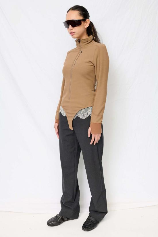  Fumika Uchida 바디수트 티셔츠 우치다 후미카 프렌치 테리 하프 집업 바디수트 모카 - OTHER BRANDS