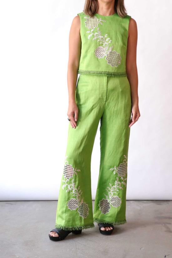  알레메 민소매 티셔츠 AlÉmais Luisa 자수 탑 - ALEMAIS