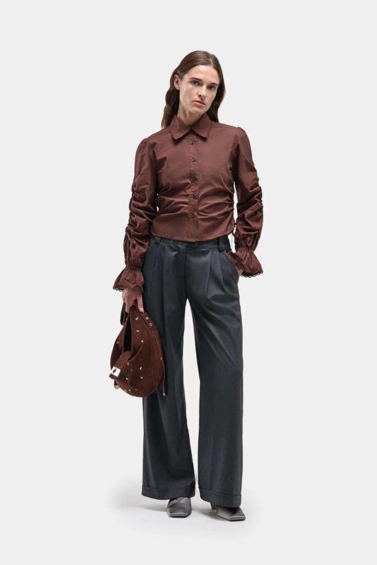  LAAGAM 가디건 Laagam Sultana 주름 장식 셔츠 브라운 - LAAGAM