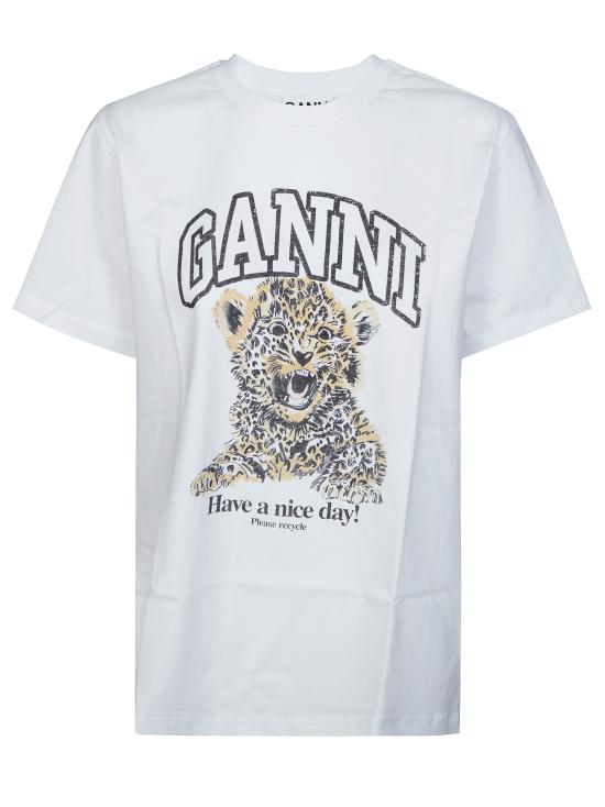 26SS 가니 베이직 저지 레오파드 릴렉스드 티셔츠 T4124 943 BIANCO