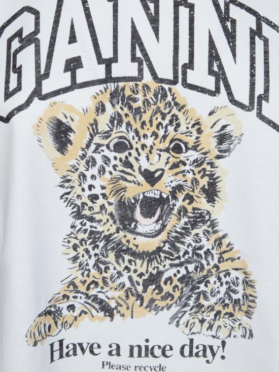 26SS 가니 베이직 저지 레오파드 릴렉스드 티셔츠 T4124 943 BIANCO - GANNI