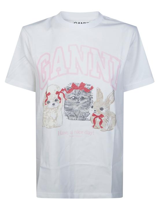 26SS 가니 애니멀 프린트 티셔츠 A1050029 151 BIANCO