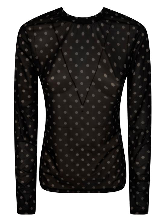 26SS 가니 폴카 도트 프린트 쉬어 롱슬리브 탑 A1040076 099 NERO