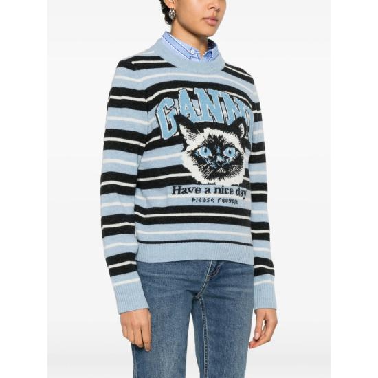 26SS 가니 그래픽 울 니트 A1070266 326 BLUE BLACK - GANNI
