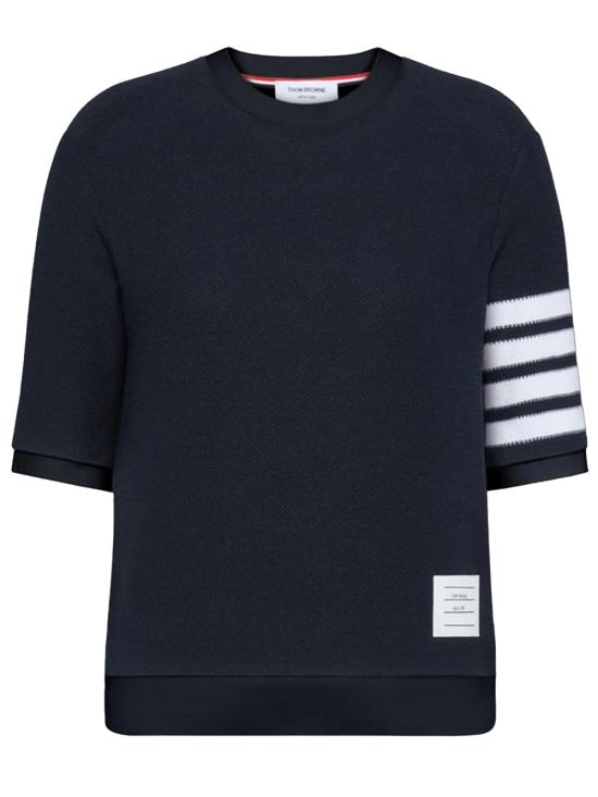 26SS 톰브라운 텍스처드 코튼 피케 4바 티셔츠 FJS222AJ0248 415 NAVY