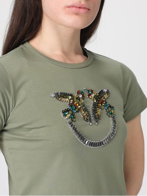 26SS 핑코 반팔 티셔츠 100535A33F U84 Verde vertiver - PINKO