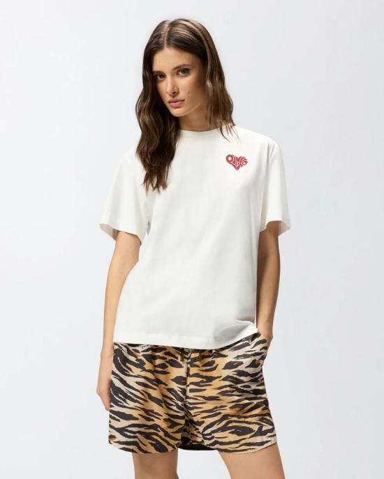 26SS 핑코 반팔 티셔츠 105526A33I ZR2 Bianco rosso - PINKO
