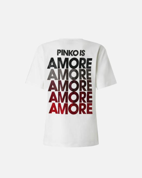 26SS 핑코 반팔 티셔츠 105526A33I ZR2 Bianco rosso - PINKO