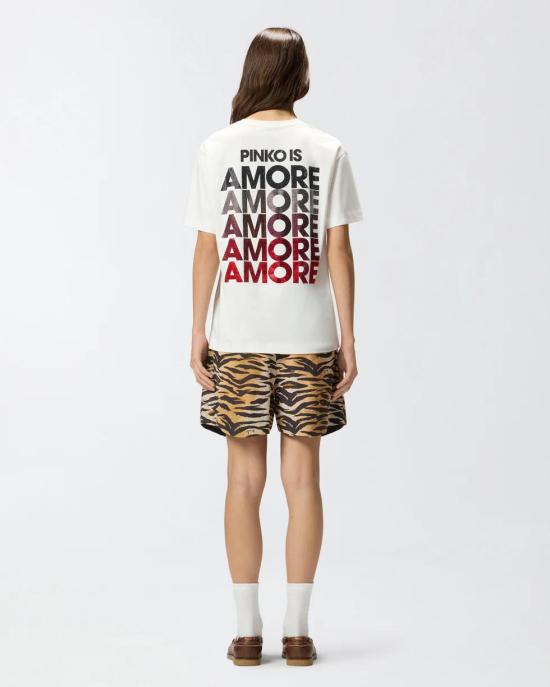 26SS 핑코 반팔 티셔츠 105526A33I ZR2 Bianco rosso - PINKO