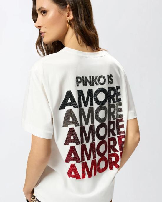 26SS 핑코 반팔 티셔츠 105526A33I ZR2 Bianco rosso - PINKO