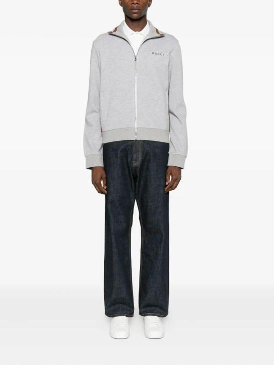 25FW 구찌 웹 사이드 심 코튼 집업 스웨트셔츠 828331XJHCX1183 Grey - GUCCI