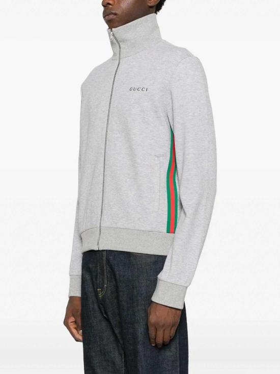 25FW 구찌 웹 사이드 심 코튼 집업 스웨트셔츠 828331XJHCX1183 Grey - GUCCI