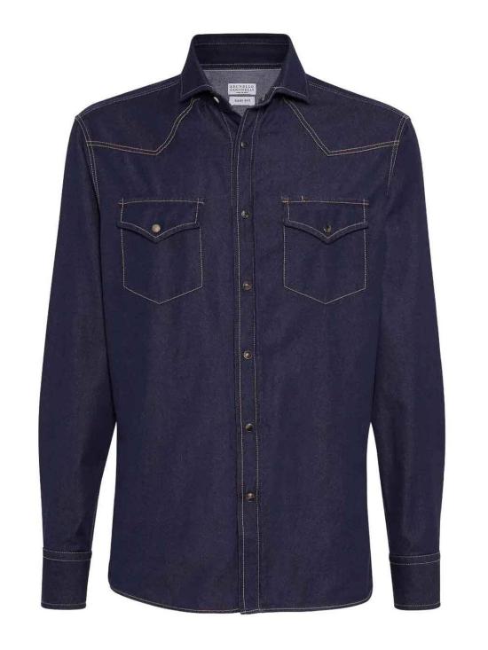  브루넬로 쿠치넬리 논 페이드 데님 웨스턴 데님 셔츠 MY6524008CJZ29 Denim