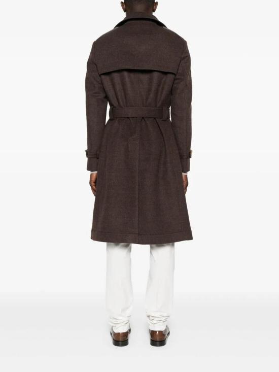  브루넬로 쿠치넬리 울 플라넬 더블 트렌치 코트 MY4969140CG245 Dark Brown - BRUNELLO CUCINELLI