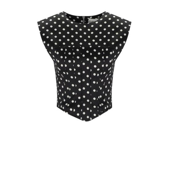 26SS 가니 폴카 도트 새틴 코르셋 탑 A1040078 099 34 Black