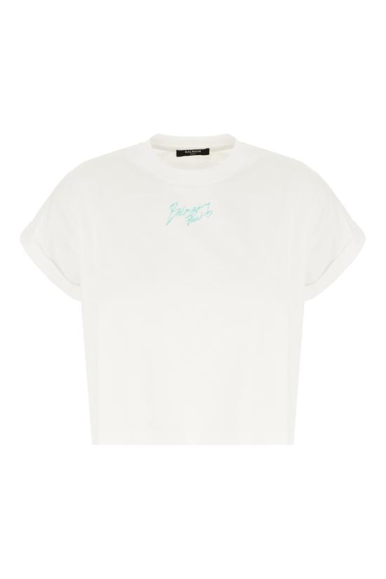 26SS 발망 반팔 티셔츠 GF1EE005BD40 GXF BLANC VERT PALE