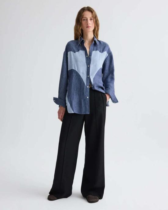  티더블유피 셔츠 타운십 오스틴 셔츠 미디엄 인디고/라이트 인디고 - TWP