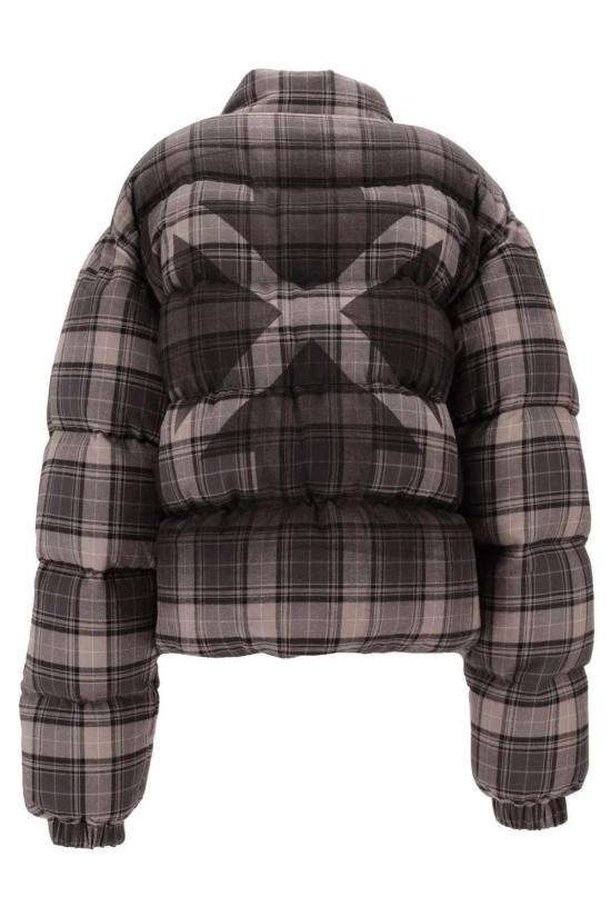  오프화이트 패딩 오프 화이트 스프레이 아 체크 플랜 다운 재킷 다크 그레이/블랙 - OFF WHITE